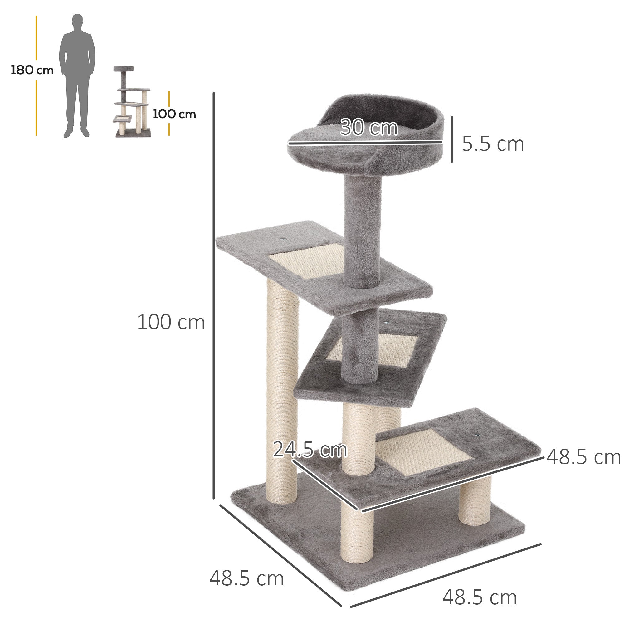 100 cm Cat Tree for Indoor Cats Kitten Scratch Scratching Post Climbing Tower Activity Centre Grey