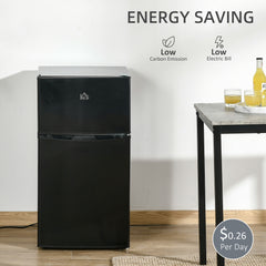 Fynco - 88L Under Counter Fridge Freezer, Small Refrigerator with 5-Setting, 3 Star Freezer Rating, Black