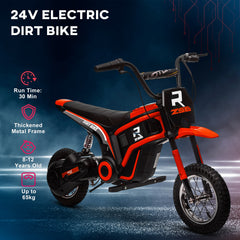 24V Electric Motorbike with Twist Grip Throttle, Music, Horn, 12" Pneumatic Tyres, 16km/h Max Speed - Red