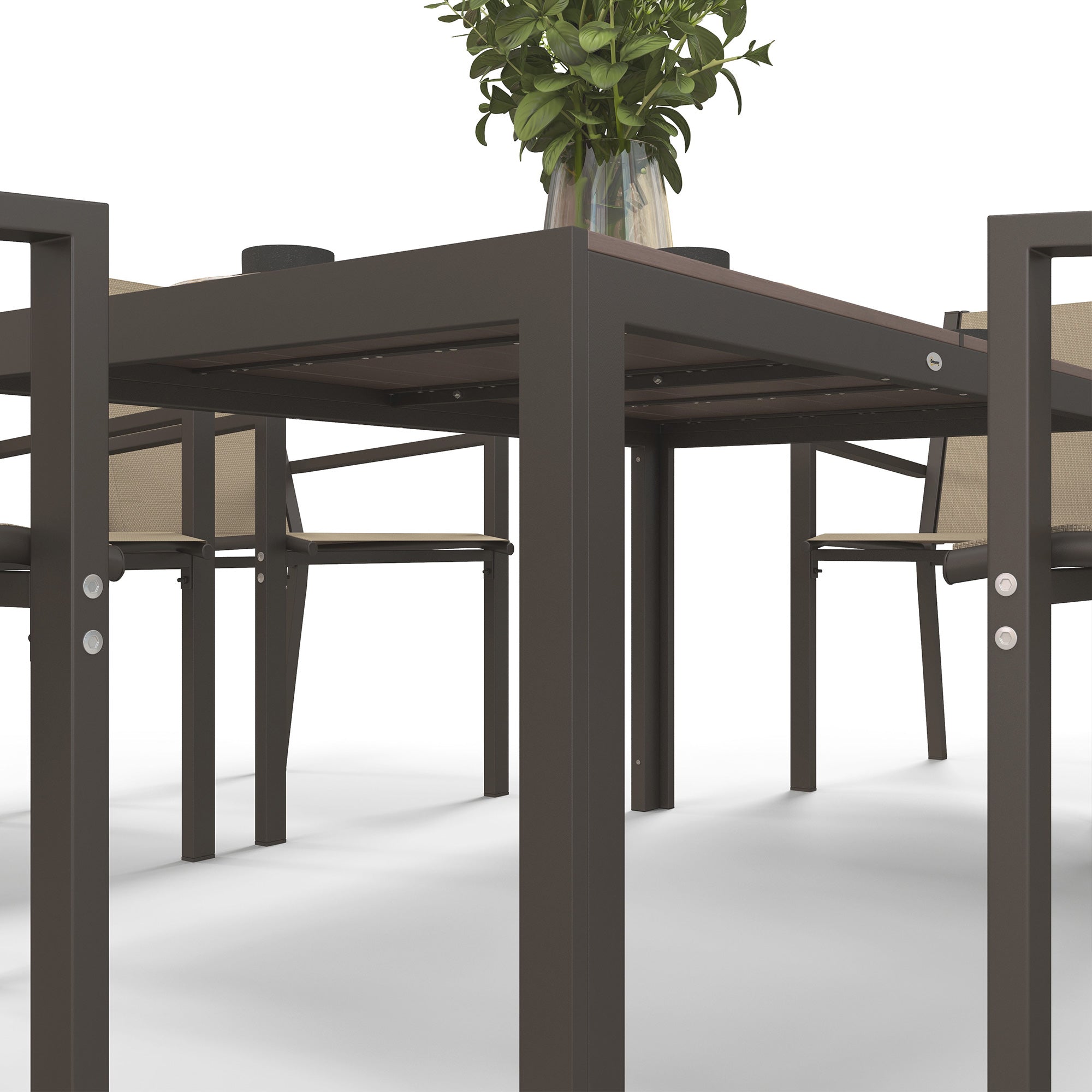 Seven-Piece Garden Dining Set, with Plastic Wood-Top Table - Brown