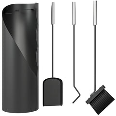 Fynco - 4 Pieces Fireplace Tools Set, Metal Fireplace Accessories Fireside Companion Set with Broom, Shovel, Poker and Bucket, Black