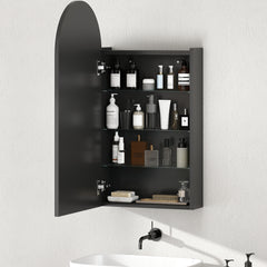 Fynco - Arched Bathroom Mirror Cabinet with Adjustable Glass Shelves - Black