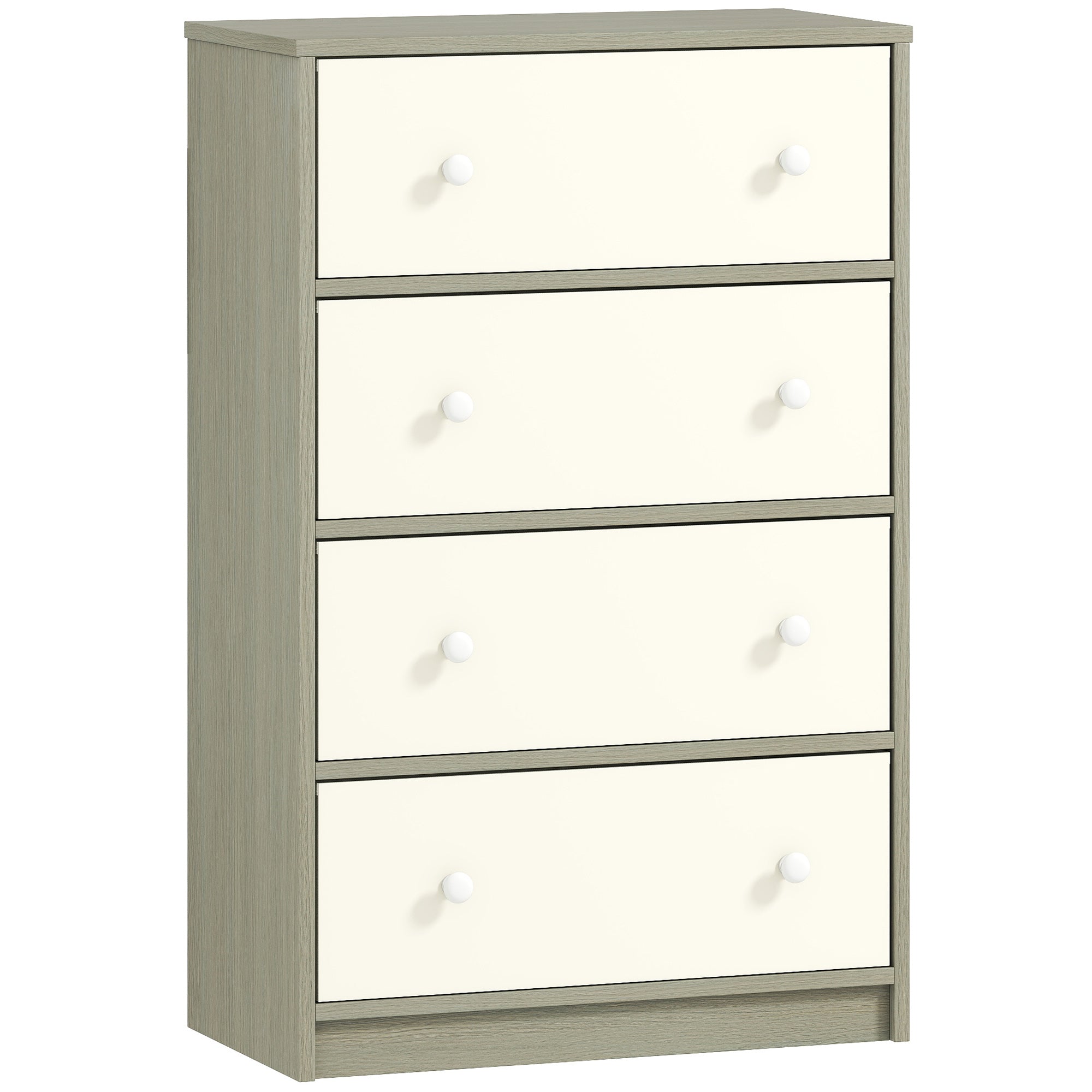 Chest of Drawers, Dresser with 4 Fabric Drawers - White and Grey