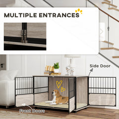 100cm Furniture Style Dog Crate Dog Cage End Table Indoor with 3 Doors Soft Washable Cushion, for Large Sized Dogs