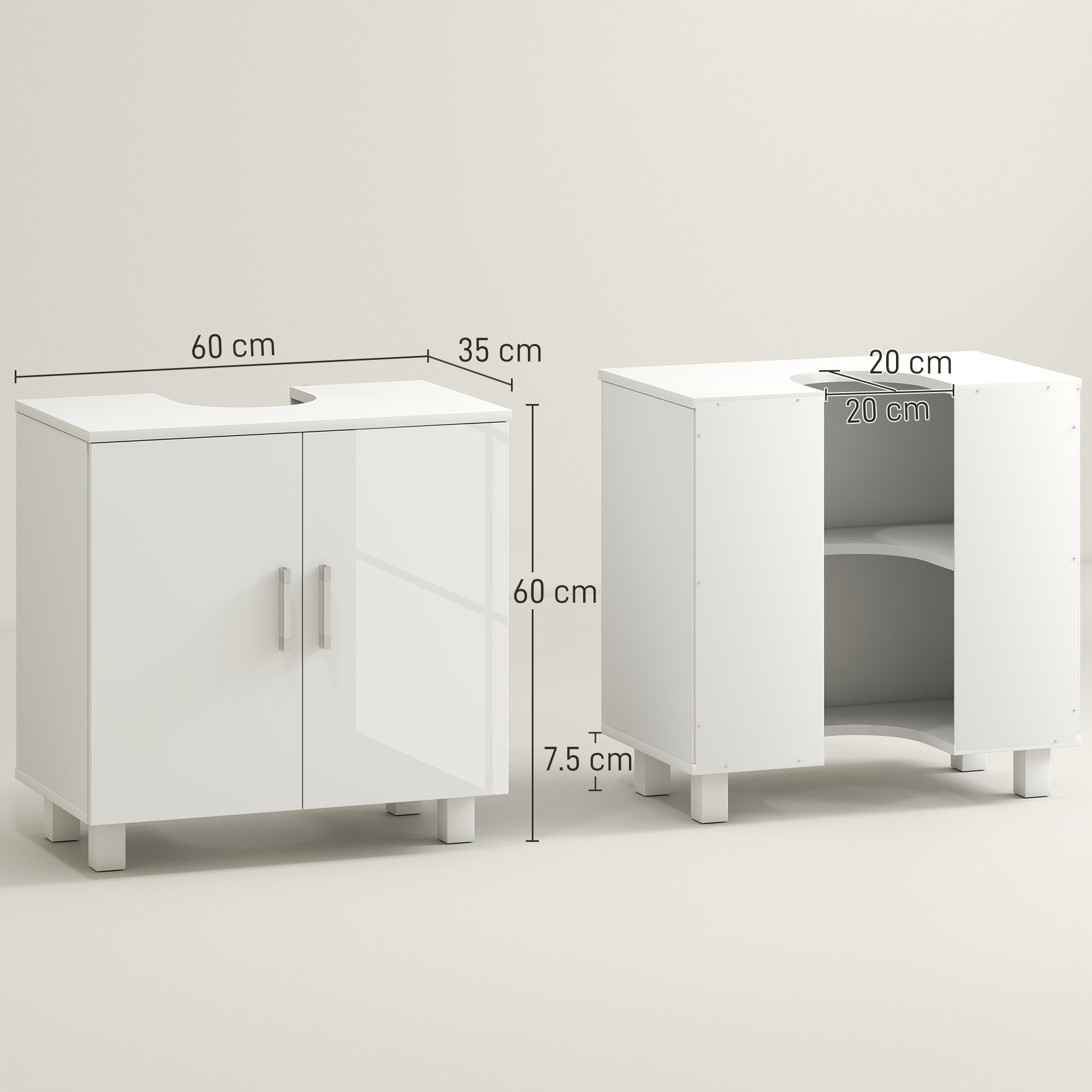 Fynco - Bathroom Under Sink Cabinet for Basin without or with Pedestal - High Gloss White