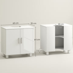 Fynco - Bathroom Under Sink Cabinet for Basin without or with Pedestal - High Gloss White
