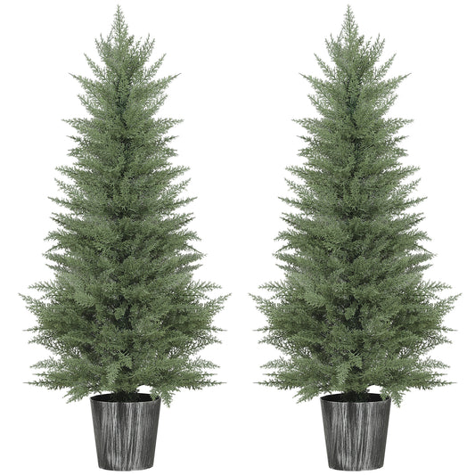 Fynco - 135cm Artificial Cypress Trees Set of 2, UV Resistant Artificial Plants with Decorative Pot, Fake Plants for Indoor Outdoor Decor, Green