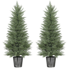 Fynco - 135cm Artificial Cypress Trees Set of 2, UV Resistant Artificial Plants with Decorative Pot, Fake Plants for Indoor Outdoor Decor, Green