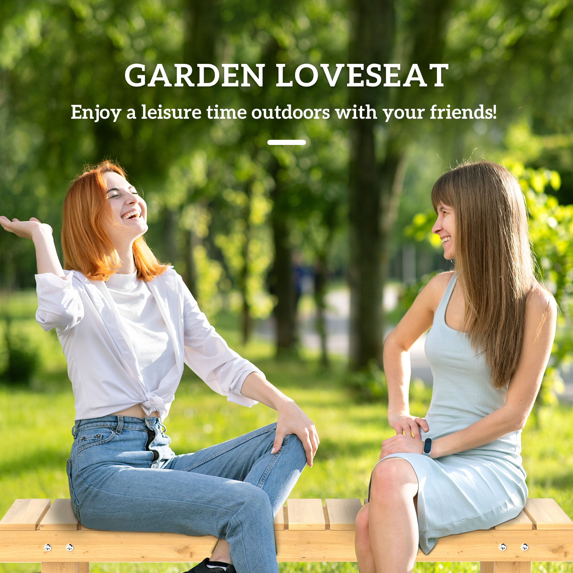 1 Piece 2-seater Outdoor Indoor Wooden Garden Bench Fir Patio Loveseat, 110L x 38W x 35Hcm, Natural