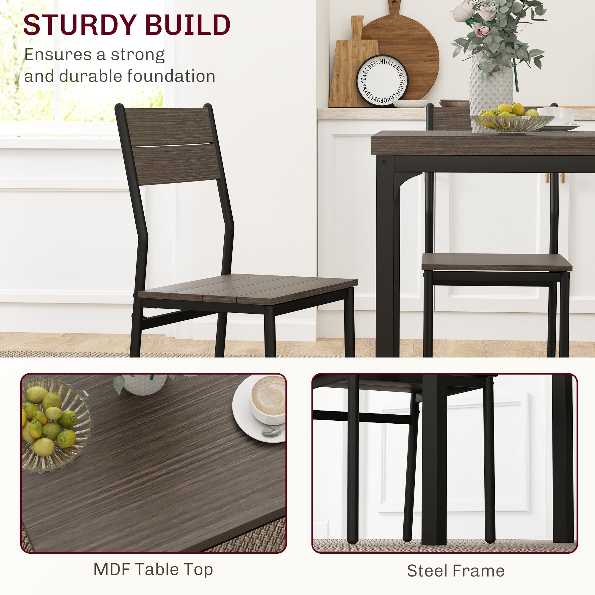 Three-Piece Minimal and Compact Dining Set, Grey Wood Grain