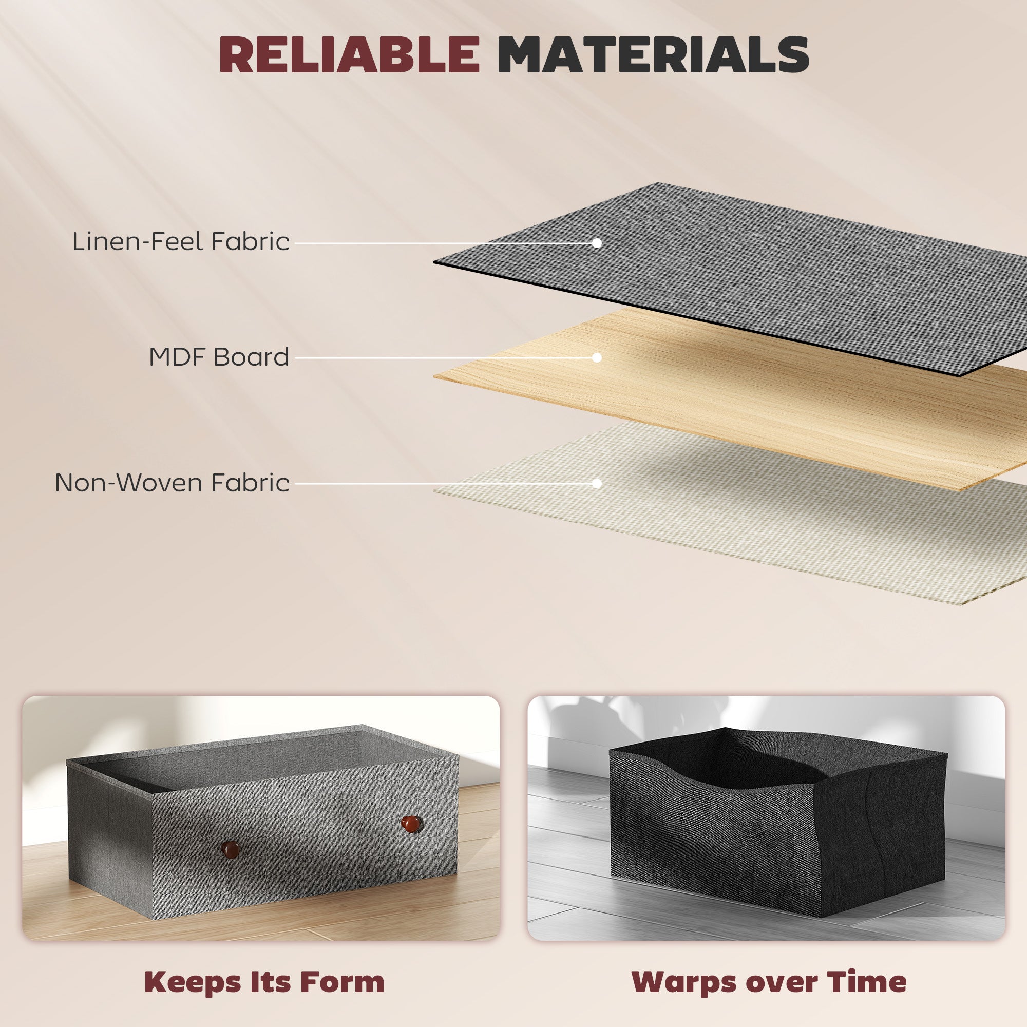 Chest of Drawers, Dresser with 4 Fabric Drawers - Grey and Rustic Brown