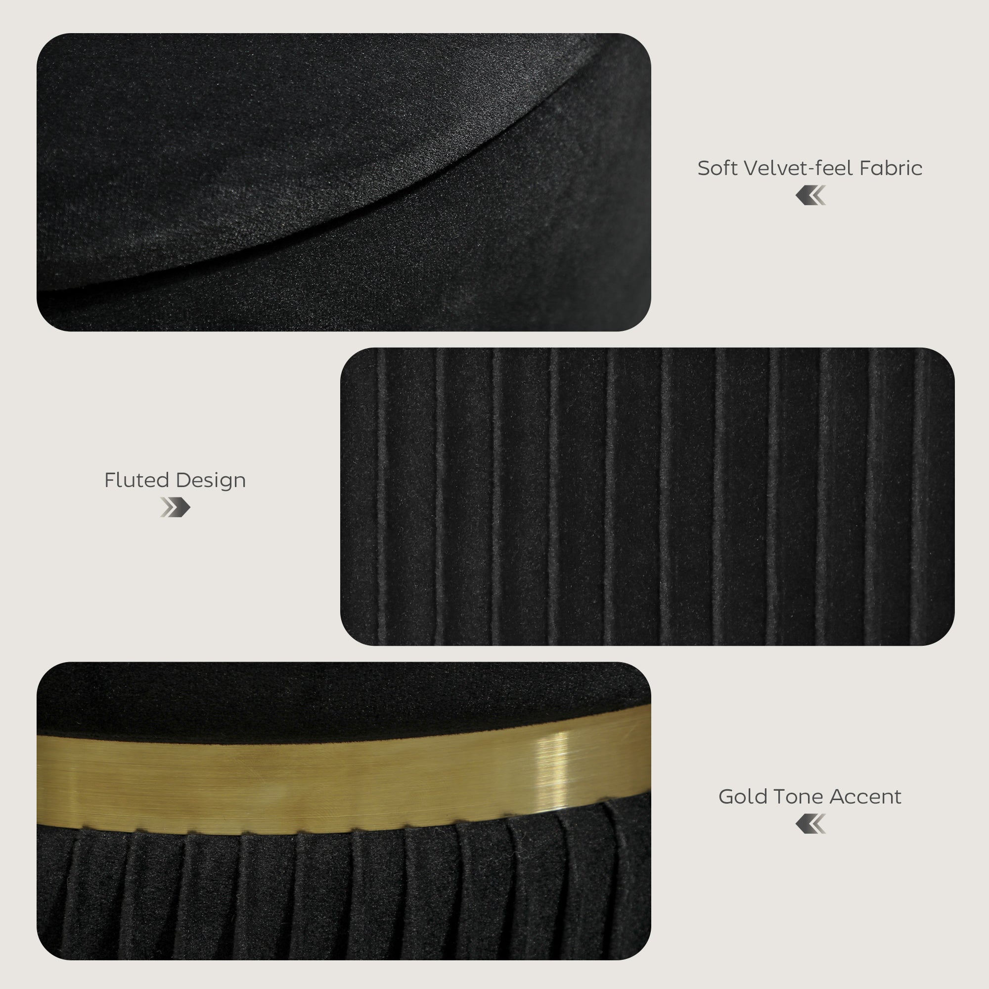 Fynco - Velvet-Feel Storage Ottoman - Black