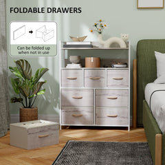 Rustic Chest of Seven Fabric Drawers - Natural Wood Finish