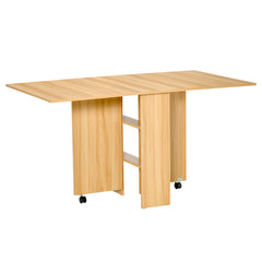 Fynco - Folding Dining Table, Drop Leaf Table for Small Spaces, Foldable Rectangular Tabletop with Storage Shelves for Kitchen, Dining Room, Teak