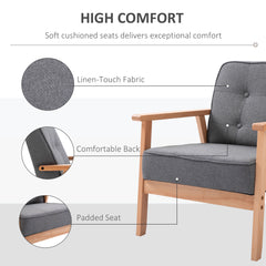 Armchair, Linen Fabric Accent Chair, Occasional Chair with Beech Wood Frame for Living Room, Reception, Bedroom, Balcony, Set of 2, Grey and Natural