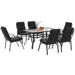Seven-Piece Garden Dining Set with Cushions - Black