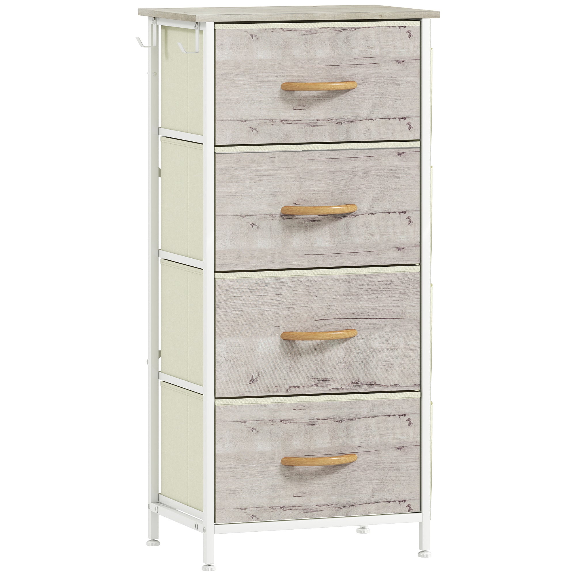 Chest of Four Fabric Drawers - Natural Wood Finish