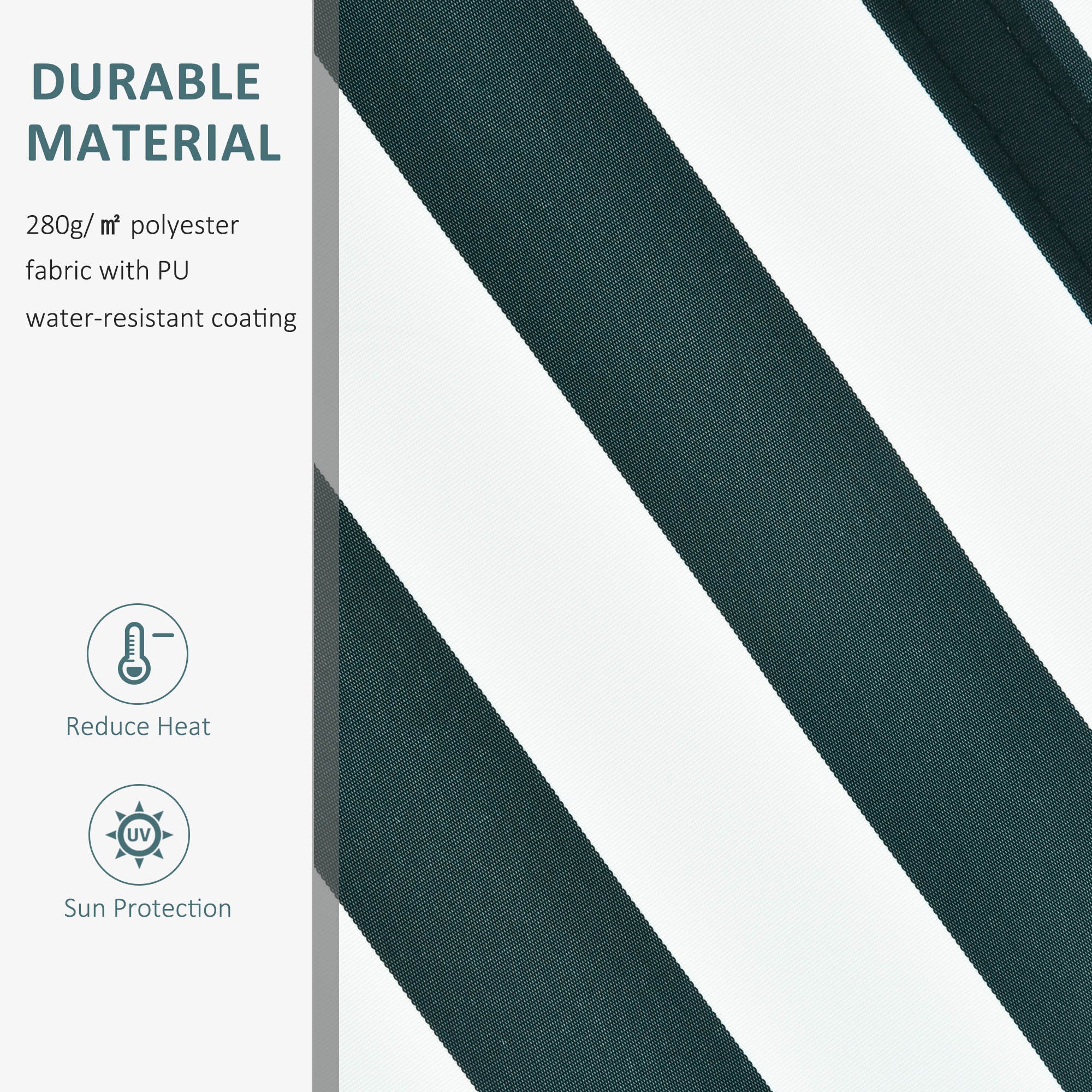 Fynco - Manual Retractable Awning, size (3.5m x2.5m)-Dark Green/White Stripes