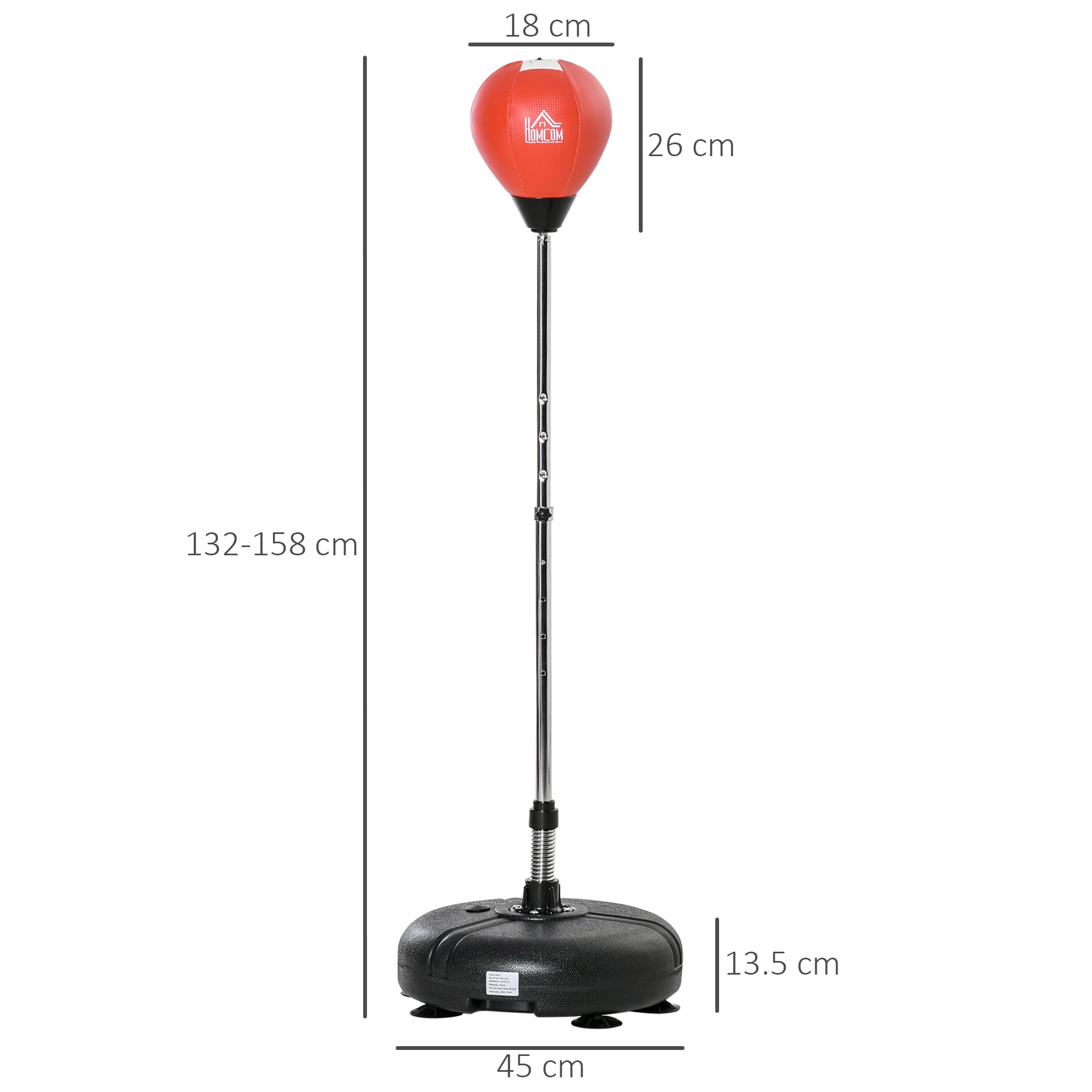 Punching Bag with Stand, 132-158cm Adjustable Height, for Teens, Red/Black