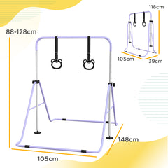 Adjustable Height, Foldable Kids Gymnastics Bar w/ Non-slip Rubber Floor Rings, for 3+ Years, Purple