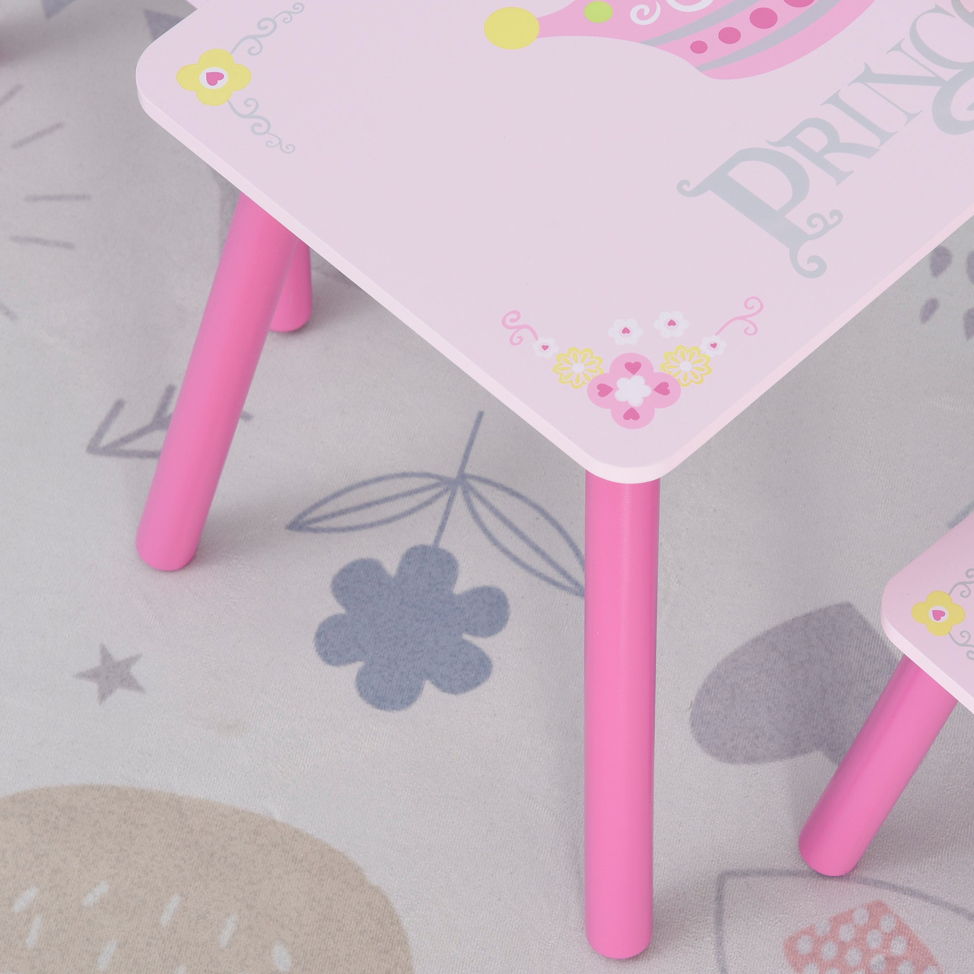 3 Pcs Kids and Table Chair Set Princess & Crown Theme Home Furniture Pretty Gift 2-4 Years Pink