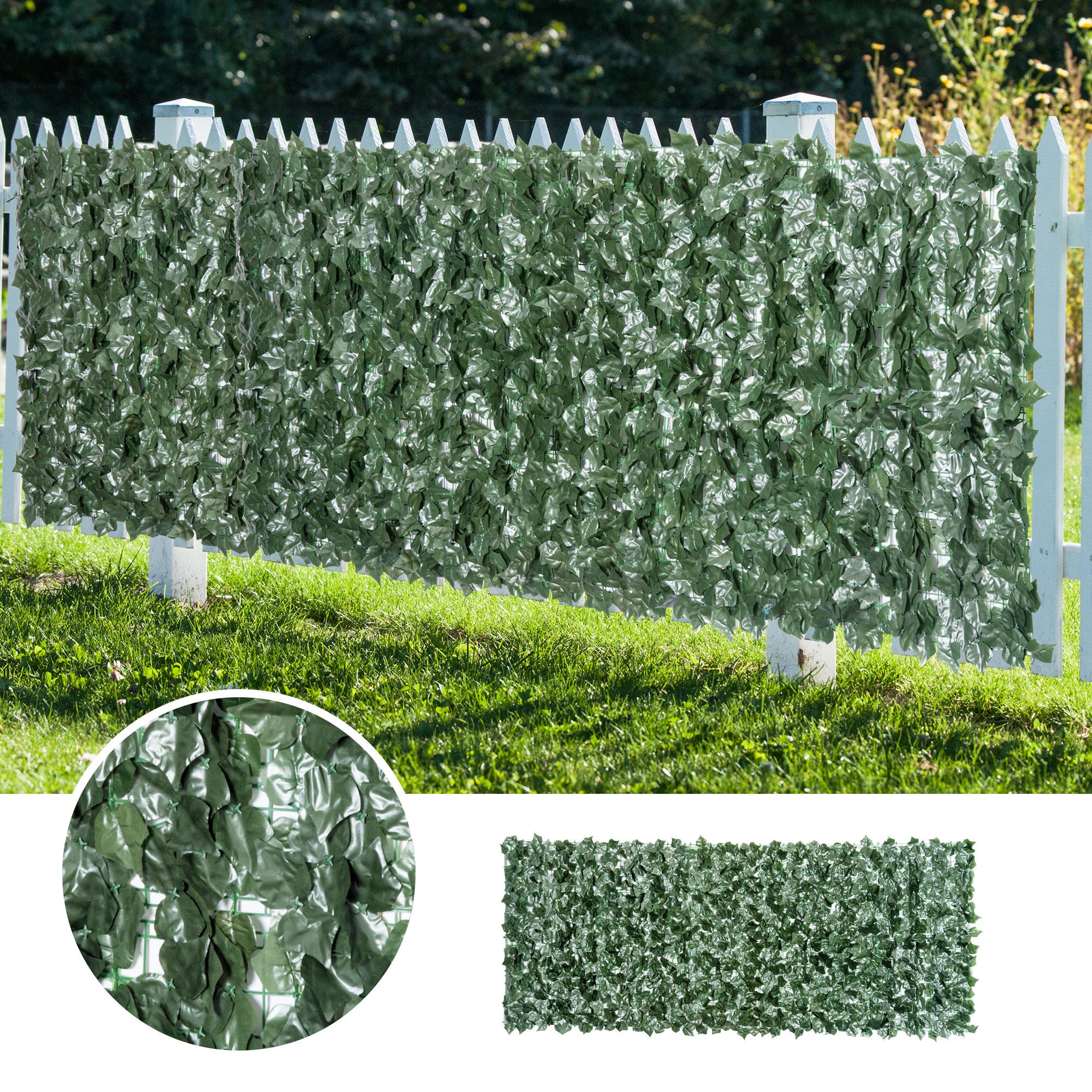 1-Piece Artificial Leaf Hedge Screen Privacy Fence Panel for Garden Outdoor Indoor Decor, Dark Green, 3M x 1.5M