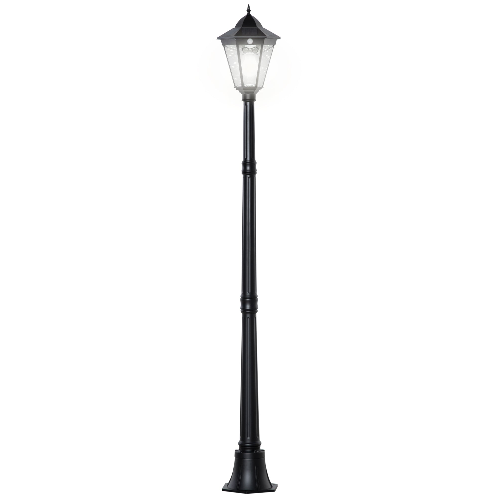 1.9M Garden Lamp Post Light, IP44 Outdoor LED Solar Powered Lantern Lamp with Decorative Bulb, Aluminium Frame for Patio, Pathway and Walkway, Black