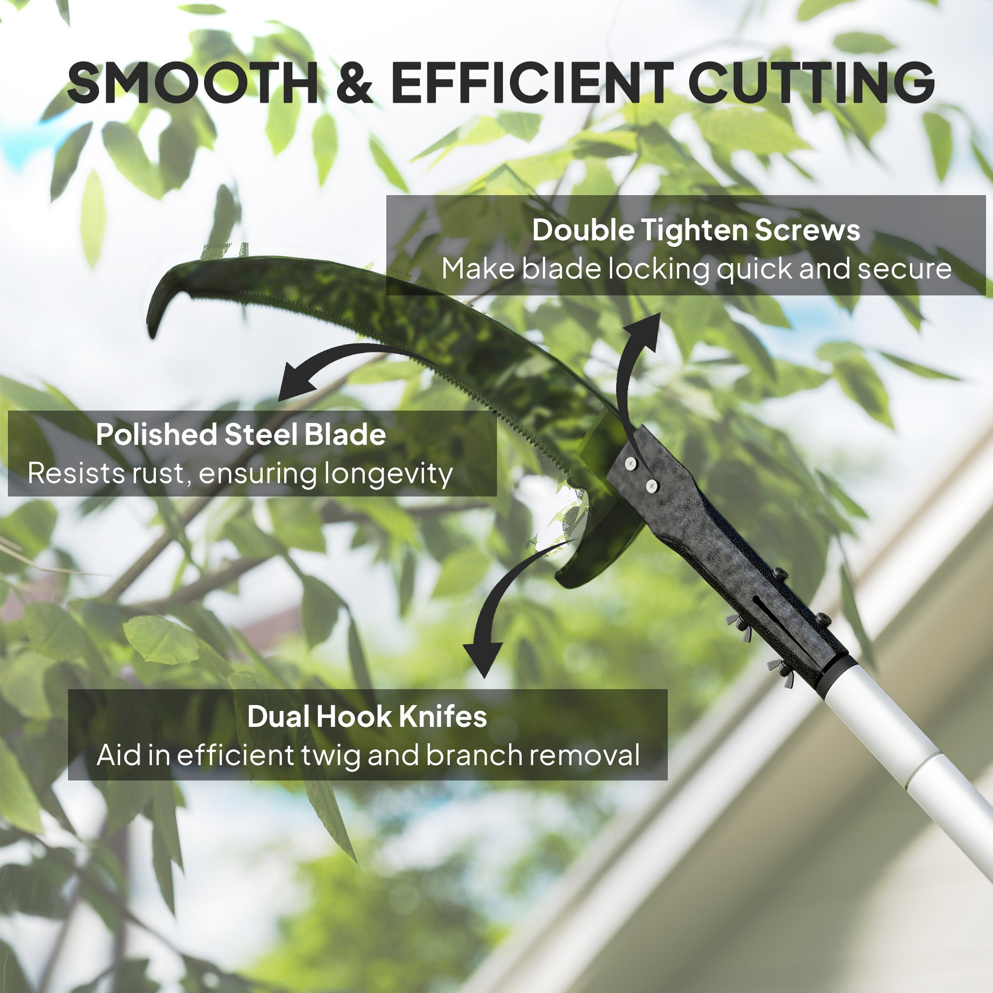 Manual Pole Saw, 1.8-2.9 m Extendable Tree Pruner, Tree Lopper Long Reach Telescopic with Extendable Handle & 40 cm Saw for Tree Trimming