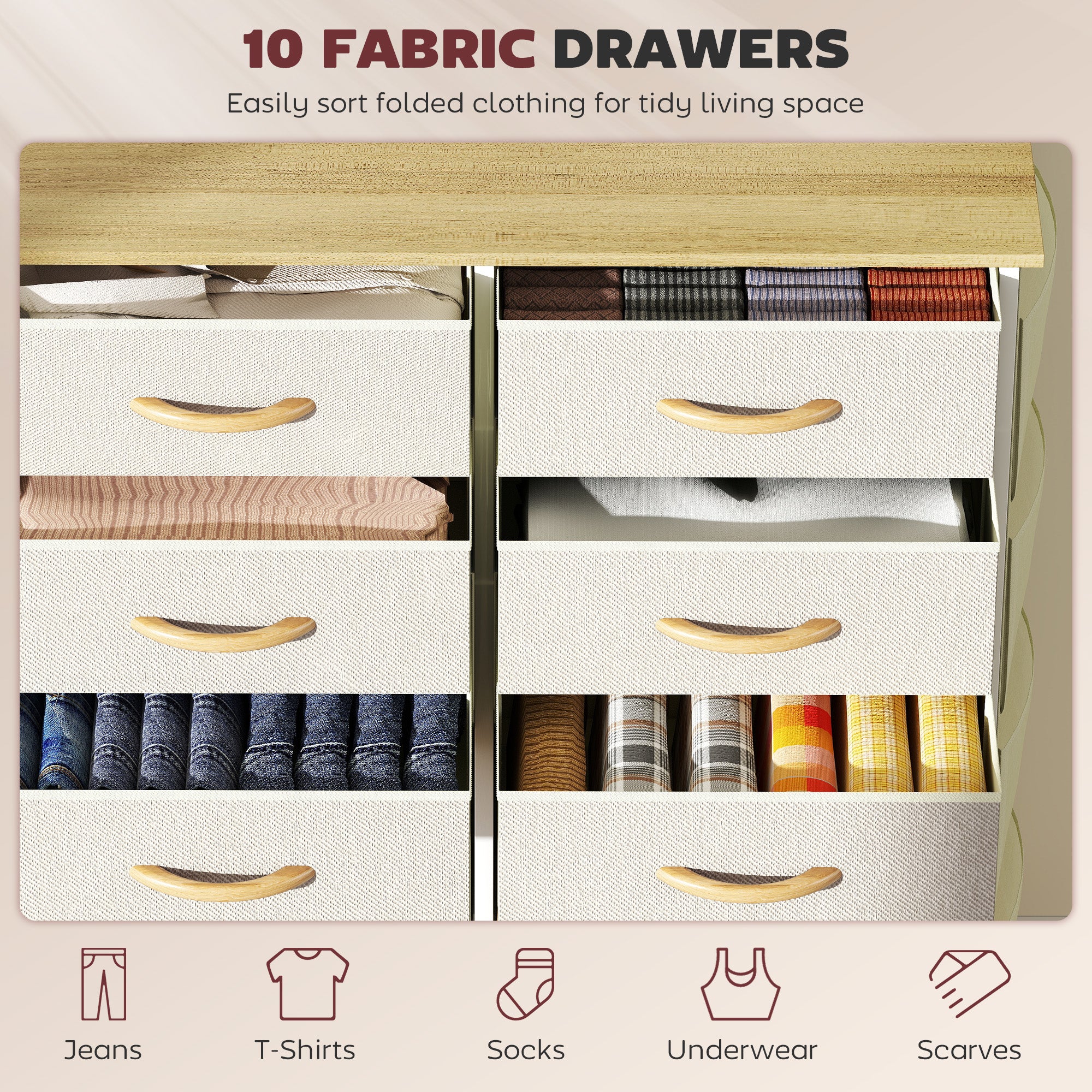 Chest of Ten Fabric Drawers - Beige