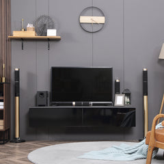 160cm High Gloss Floating TV Unit Stand for TVs up to 70", Wall Mounted TV Cabinet with Storage Cupboards, Grey and Black