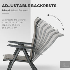 Set of Two Folding Garden Chairs, with Seven-Position Adjustable Backs - Brown