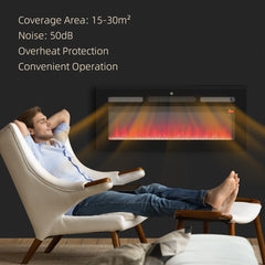 Fynco - 102cm/40" Electric Fireplace, 2000W Recessed and Wall Mounted Electric Fire with Remote Control, 9 Flame Colour and Crystal, Black