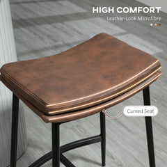 Breakfast Bar Stools Set of 2, Microfibre Upholstered Barstools, Industrial Bar Chairs with Curved Seat and Steel Frame for Dining Room, Kitchen, Brown