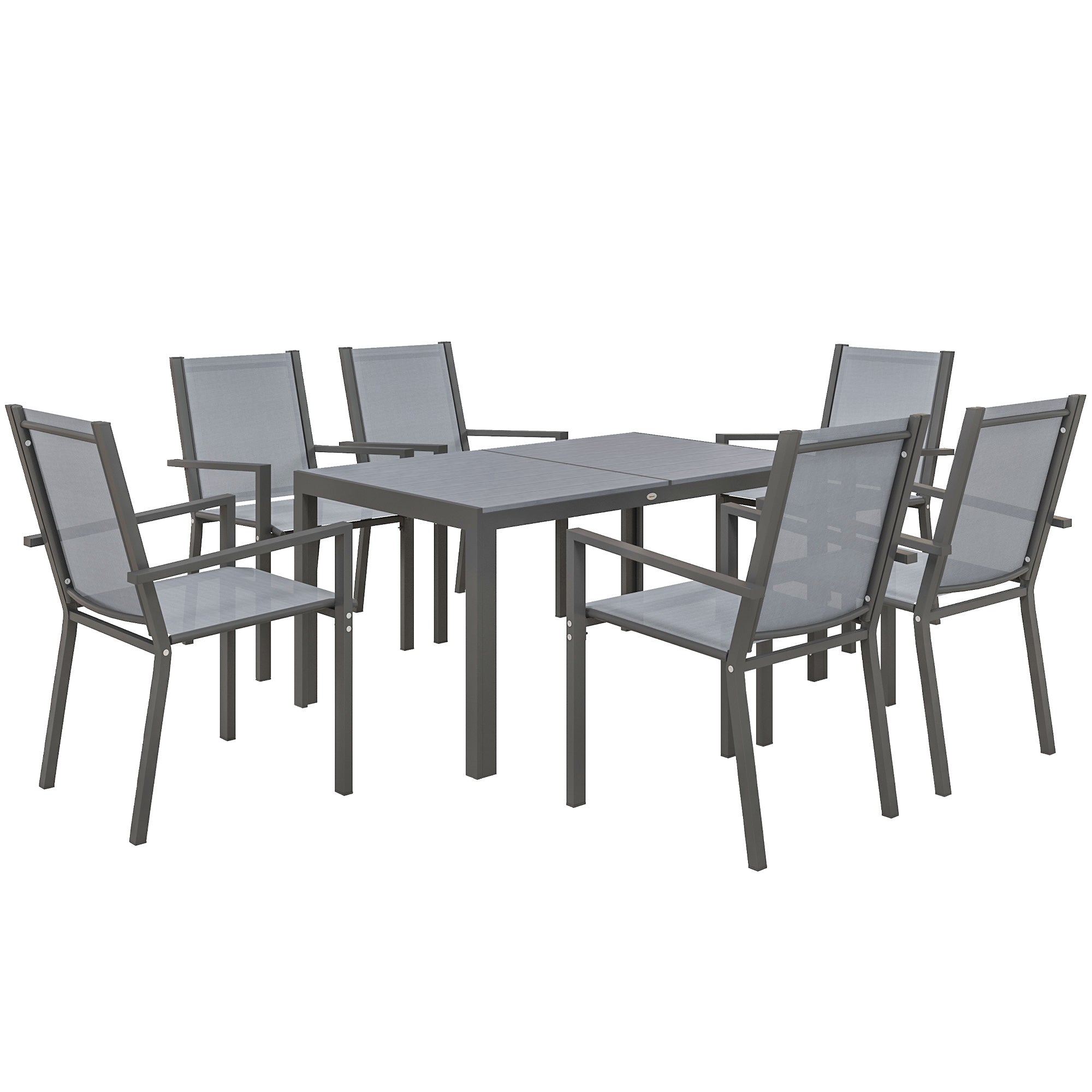 Seven-Piece Garden Dining Set, with Plastic Wood-Top Table - Grey