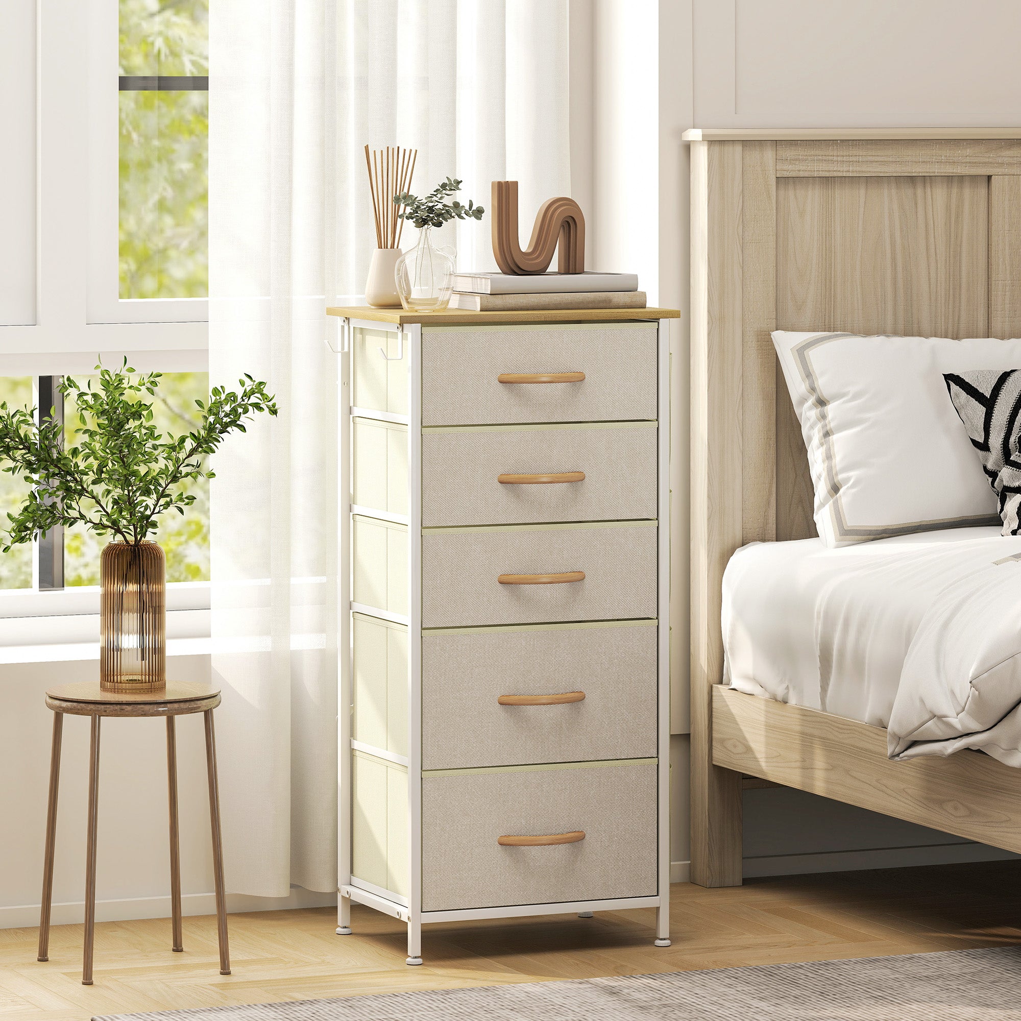 Chest of Five Fabric Drawers - Beige