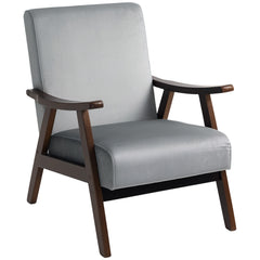 Nordic Accent Chair, Upholstered Velvet Armchair with Solid Wood Frame and Soft Thick Padded for Living Room, Bedroom, Grey