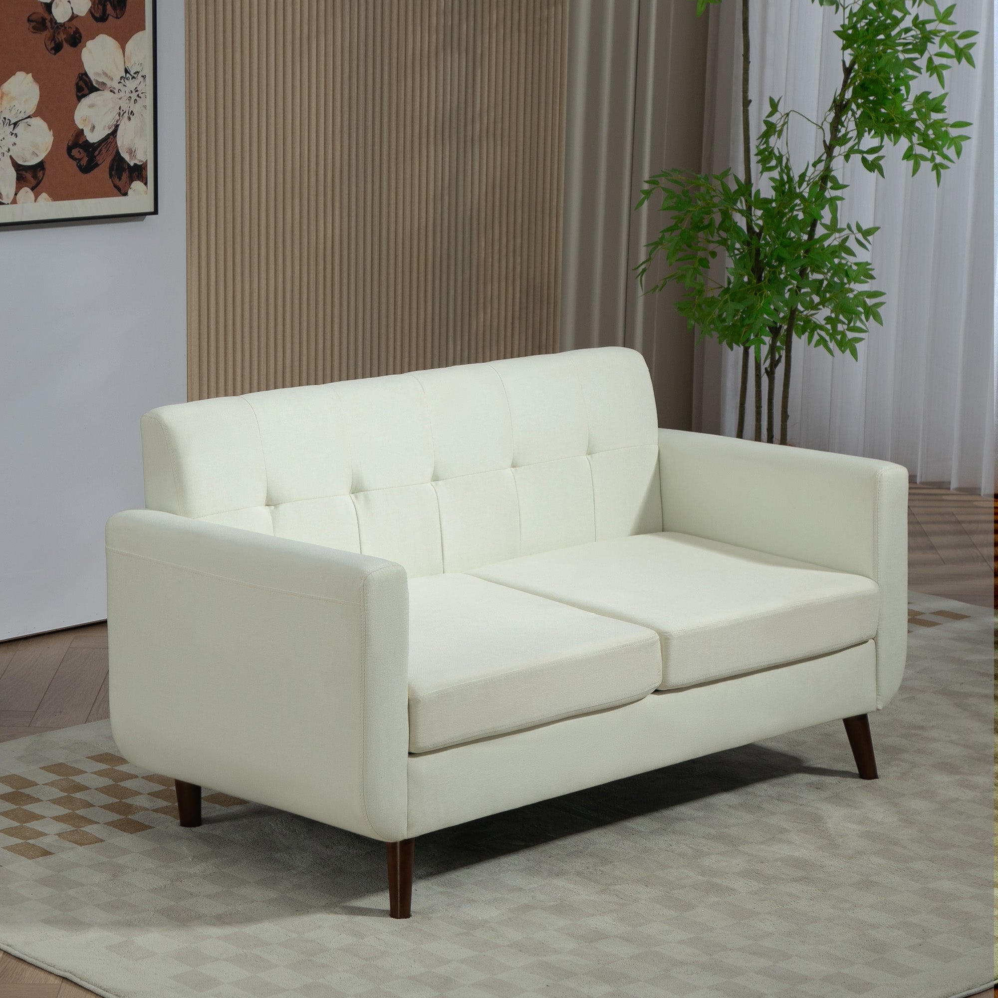 Two-Seater Linen-Look Sofa - Cream