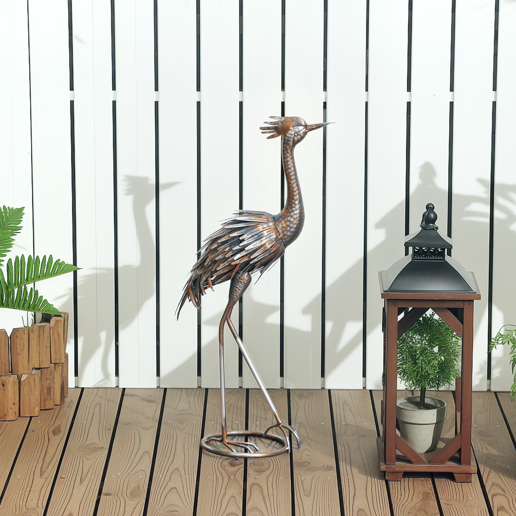 Heron Garden Statue, Standing Garden Ornament, Metal Garden Gift with Stakes for Patio Pond Landscape Decoration, Silver Tone