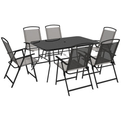 Seven-Piece Garden Dining Set, with Glass-Top Table and Folding Chairs - Grey