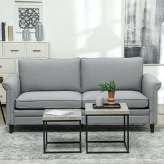 3 Seater Sofa, Modern Fabric Sofa Couch with Spring Cushion, Rubber Wood Legs, 191cm Upholstered Settee for Living Room, Bedroom, Home Office, Guest Room, Grey