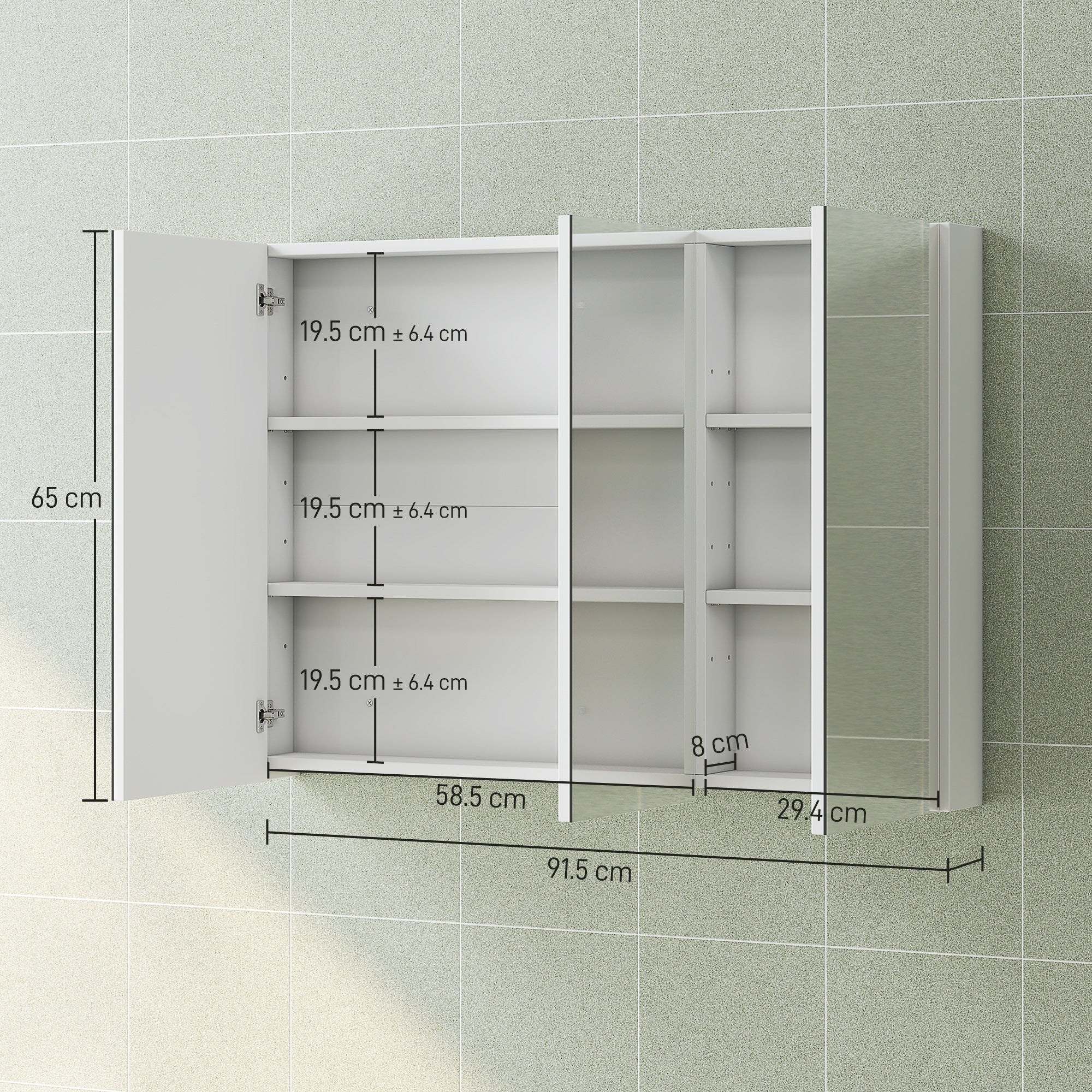 Fynco - Three-Mirror Bathroom Storage Cabinet - White