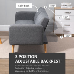 3 Seater Sofa Bed, Convertible Linen Fabric Sofa Couch, Click Clack Sofabed with Adjustable Split Backrest for Living Room, Bedroom, Guest Room, Grey
