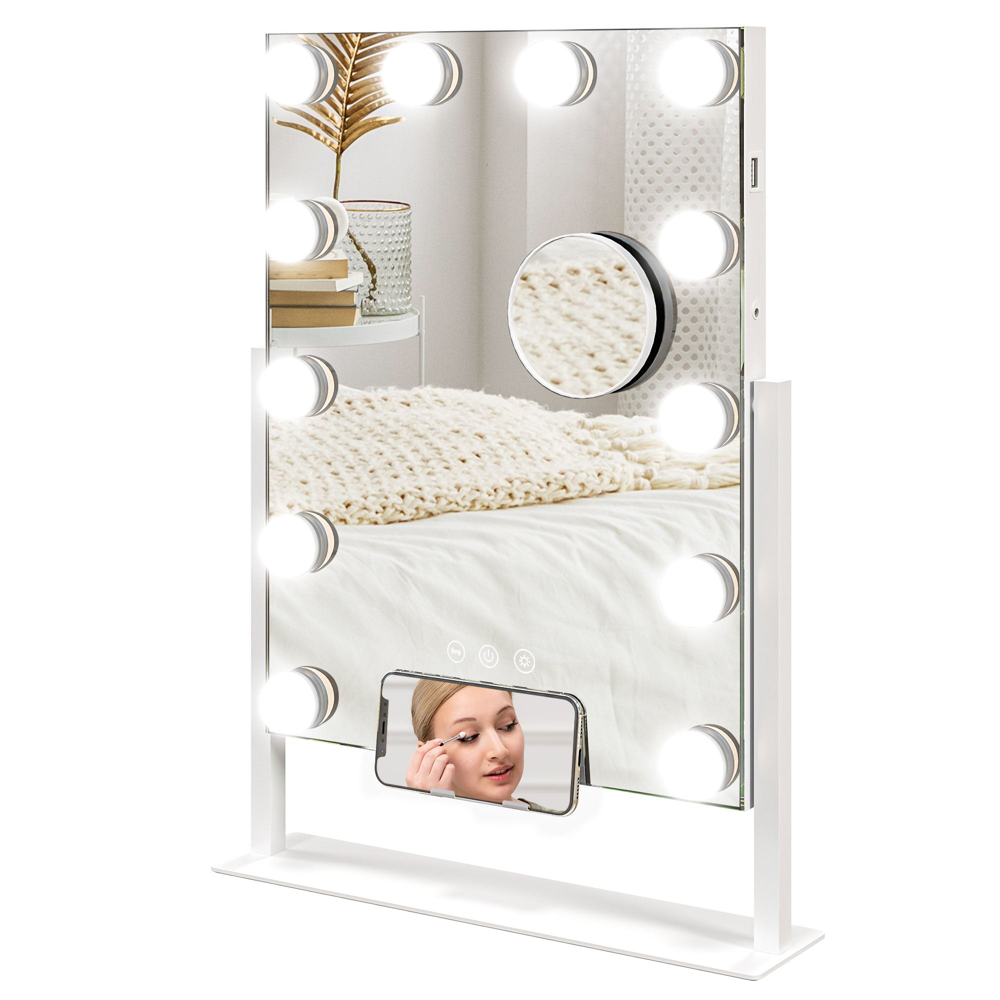 12 LED bulb Tabletop Makeup Mirror, with Adjustable Settings
