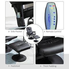 Swivel Recliner Chair and Footstool, Faux Leather Massage Recliner Armchair with Remote Control and Round Wrapped Base, Black