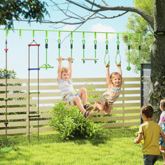 AIYAPLAY Obstacle course for Kids, with 10-Piece Slackline Kit with Monkey Bars, Gym Rings, Rope Ladder, Nest Swing, Hanging Tray