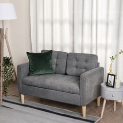 Modern 2 Seater Sofa with Hidden Storage, 117cm Tufted Cotton Couch with Wood Legs, Compact Loveseat for Living Room, Kitchen, Grey