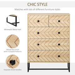 5 Drawer Chest Sideboard Cabinet Storage Unit Bedroom Home Unique Zigzag Design w/ Black Metal Handles Anti Tip & Top