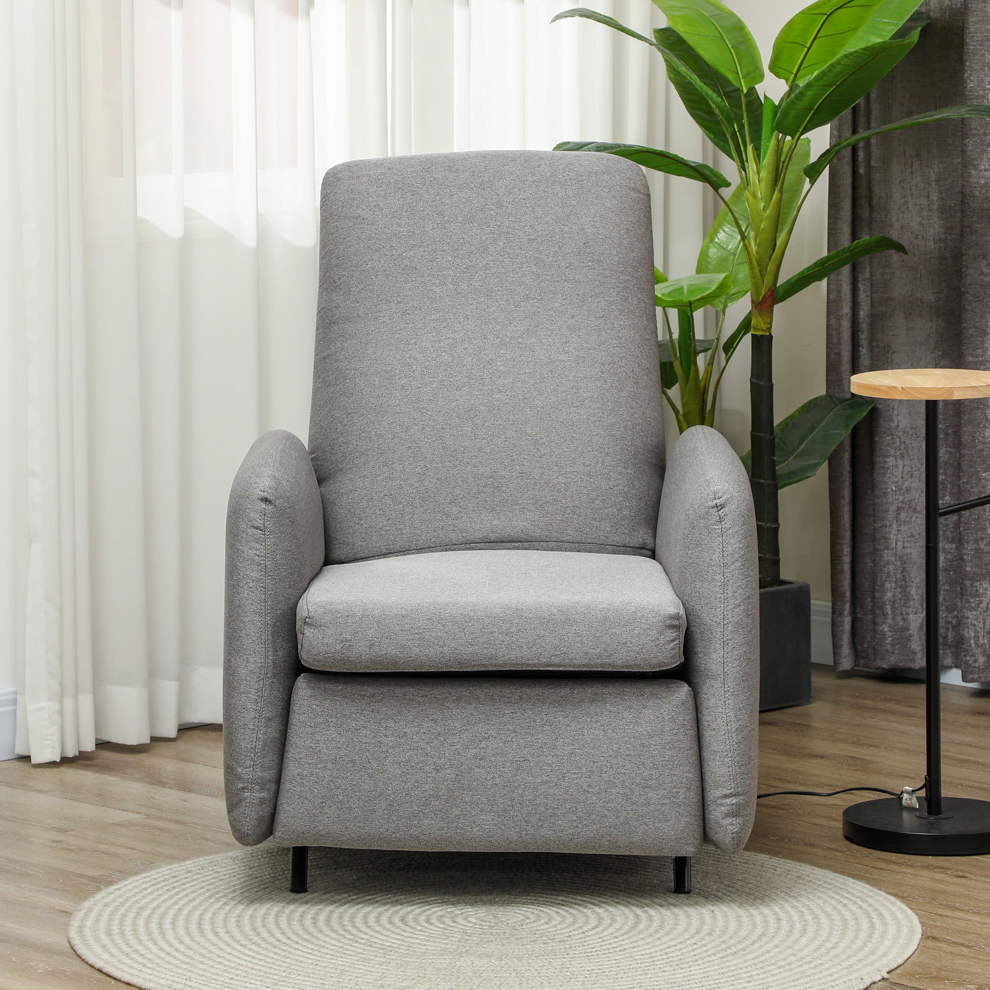 Push Back Recliner Armchair, Fabric High Back Reclining Chair with Adjustable Leg Rest and Pocket Spring Seat for Living Room, Bedroom, Home Office, Grey