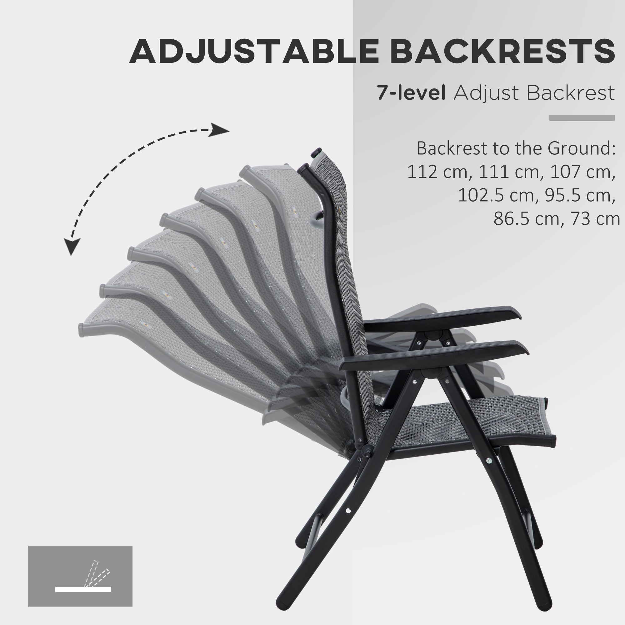 Set of Two Folding Garden Chairs, with Seven-Position Adjustable Backs - Grey