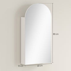 Fynco - Arched Bathroom Mirror Cabinet with Adjustable Glass Shelves - White